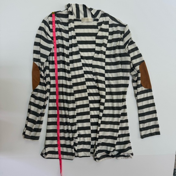 Merry Fun Womens Medium Cardigan Open Striped Long Sleeve Shirt Charcoal White - Picture 6 of 6